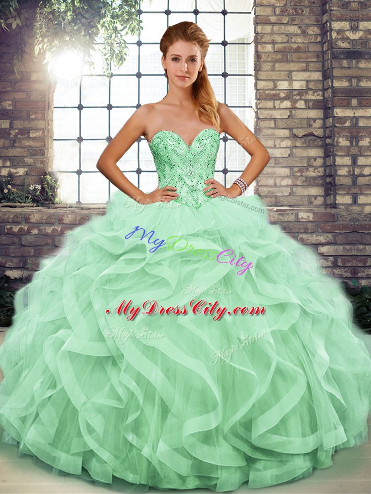 Most Popular Floor Length Ball Gowns Sleeveless Apple Green Quinceanera Gowns Lace Up