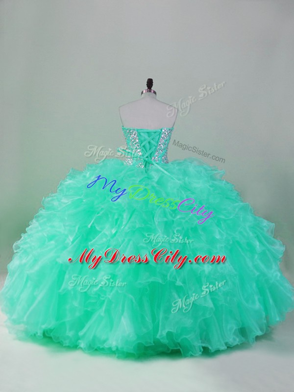 Captivating Turquoise Sleeveless Beading and Ruffles Floor Length Quinceanera Gown