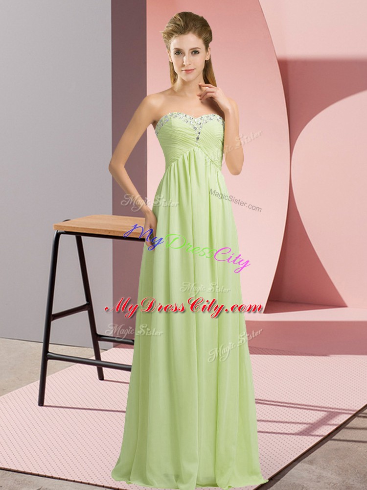 Chiffon Sweetheart Sleeveless Lace Up Beading Evening Dress in Yellow Green