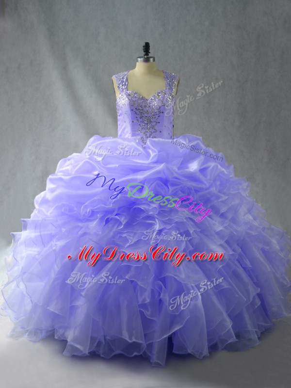 Glorious Lavender Sleeveless Organza Zipper 15 Quinceanera Dress for Sweet 16 and Quinceanera