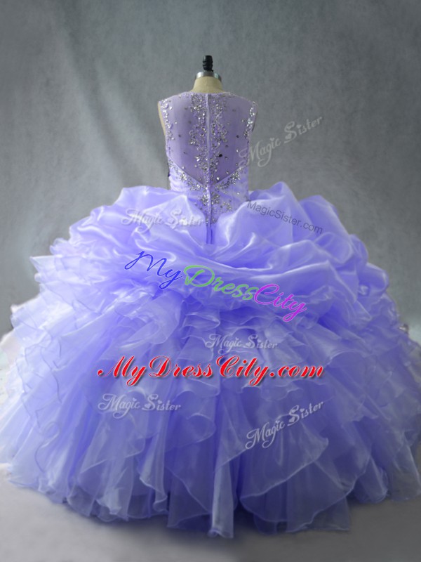 Glorious Lavender Sleeveless Organza Zipper 15 Quinceanera Dress for Sweet 16 and Quinceanera