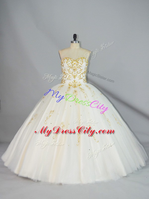 Halter Top Sleeveless Lace Up Quinceanera Gowns Champagne Tulle