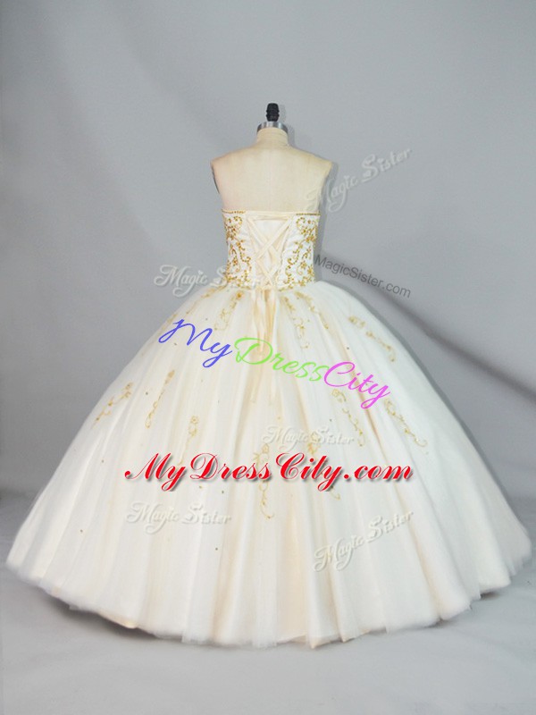 Halter Top Sleeveless Lace Up Quinceanera Gowns Champagne Tulle