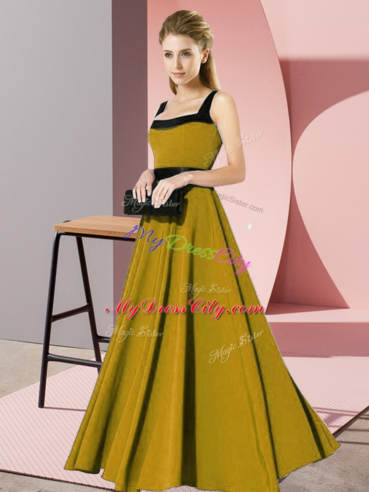 Belt Wedding Guest Dresses Brown Zipper Sleeveless Floor Length