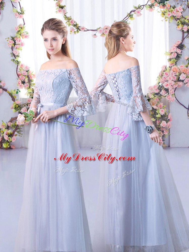 Sweet Off The Shoulder 3 4 Length Sleeve Tulle Court Dresses for Sweet 16 Lace Lace Up