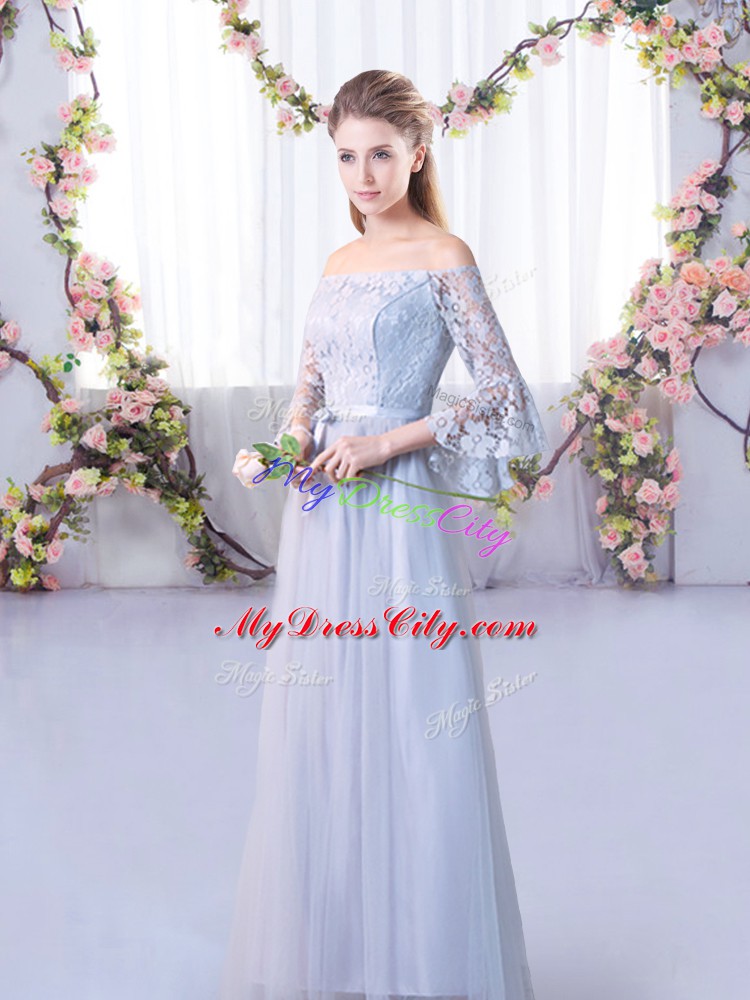 Sweet Off The Shoulder 3 4 Length Sleeve Tulle Court Dresses for Sweet 16 Lace Lace Up