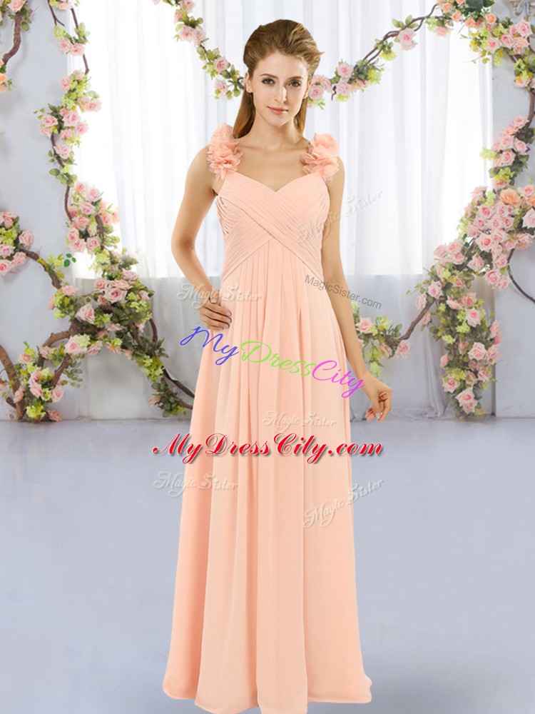 Peach Lace Up Straps Hand Made Flower Dama Dress for Quinceanera Chiffon Sleeveless