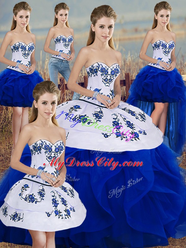 Great Tulle Sleeveless Floor Length 15 Quinceanera Dress and Embroidery and Ruffles and Bowknot