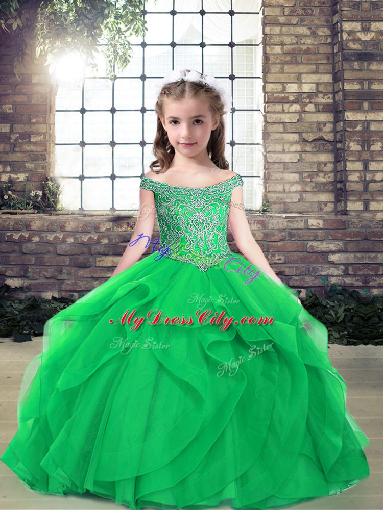 Unique Green Sleeveless Beading Floor Length Glitz Pageant Dress