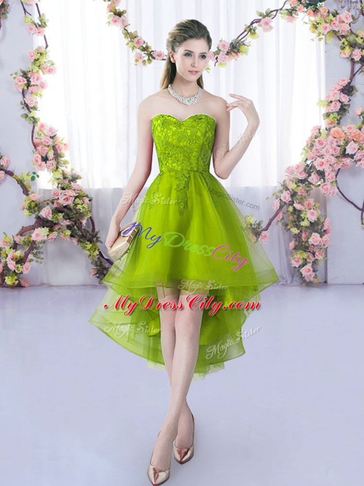 Olive Green Lace Up Sweetheart Lace Vestidos de Damas Tulle Sleeveless