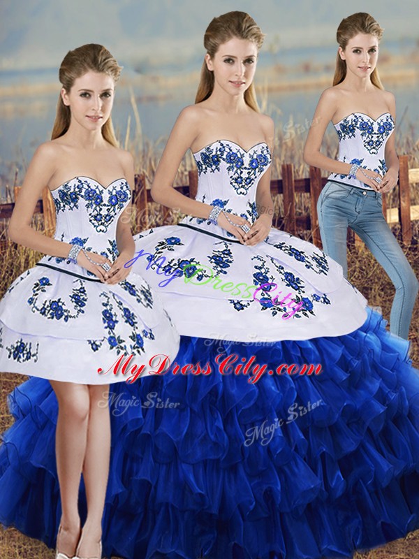 Clearance Sleeveless Embroidery and Ruffled Layers and Bowknot Lace Up Quinceanera Dress