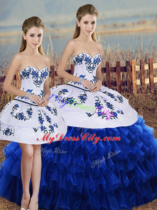 Clearance Sleeveless Embroidery and Ruffled Layers and Bowknot Lace Up Quinceanera Dress