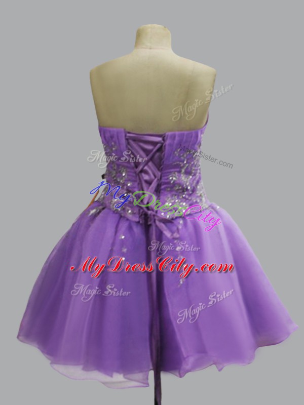 Latest Sweetheart Sleeveless Dress for Prom Mini Length Beading Lavender Organza