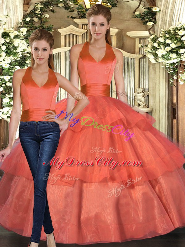 Orange Sleeveless Ruffled Layers Floor Length 15 Quinceanera Dress