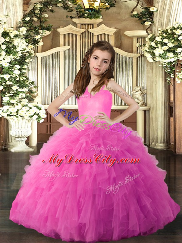 Custom Design Sleeveless Lace Up Floor Length Ruffles Little Girls Pageant Dress Wholesale