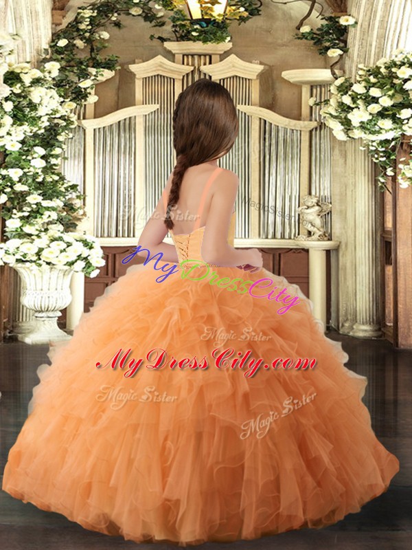 Custom Design Sleeveless Lace Up Floor Length Ruffles Little Girls Pageant Dress Wholesale