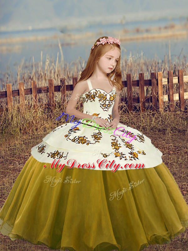 Perfect Olive Green Lace Up Little Girls Pageant Dress Beading Sleeveless Floor Length