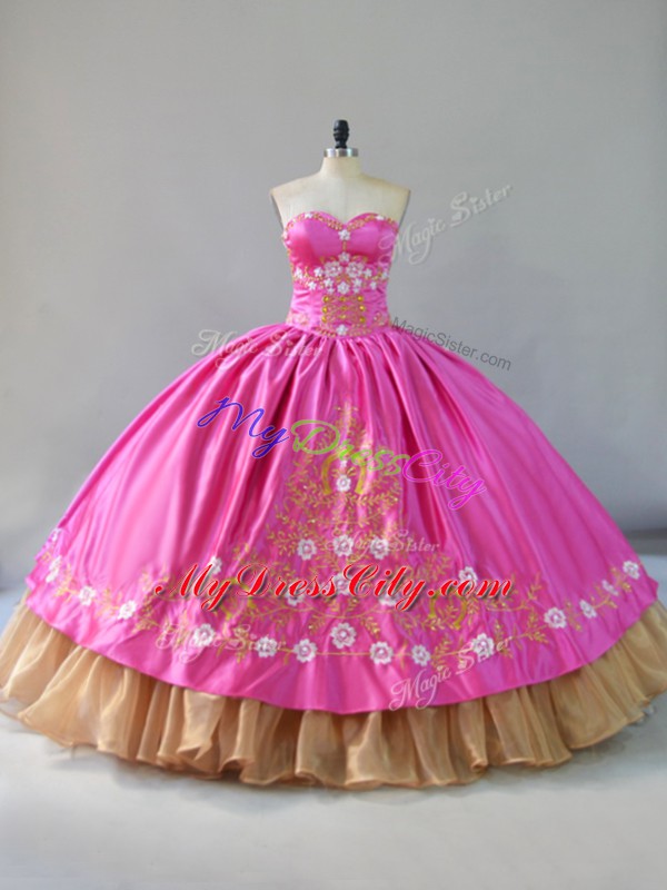 Rose Pink Quinceanera Gowns Sweet 16 and Quinceanera with Embroidery Sweetheart Sleeveless Lace Up