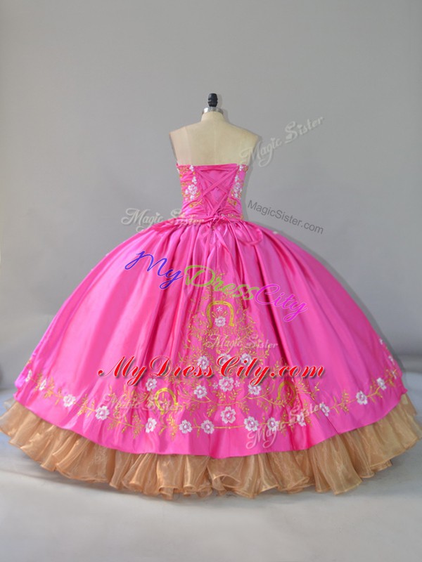 Rose Pink Quinceanera Gowns Sweet 16 and Quinceanera with Embroidery Sweetheart Sleeveless Lace Up