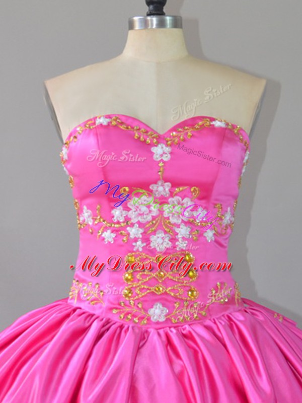 Rose Pink Quinceanera Gowns Sweet 16 and Quinceanera with Embroidery Sweetheart Sleeveless Lace Up