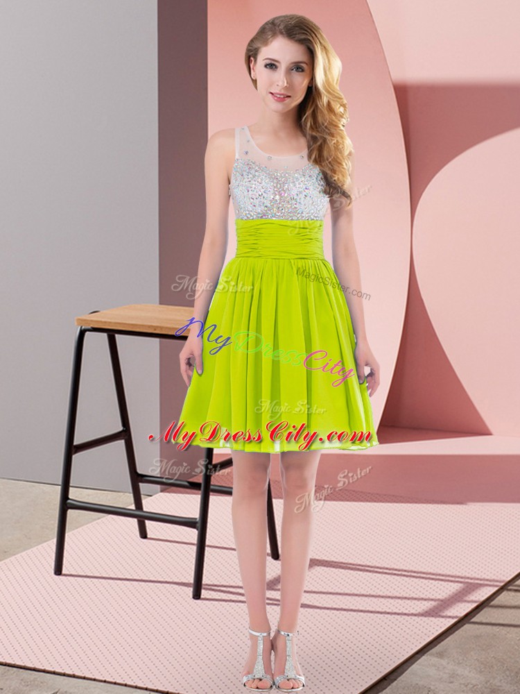 Yellow Green Scoop Neckline Beading Bridesmaids Dress Sleeveless Side Zipper