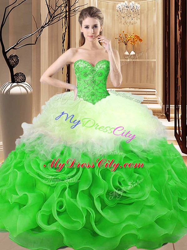 New Arrival Multi-color Sleeveless Floor Length Beading and Ruffles Lace Up Sweet 16 Quinceanera Dress