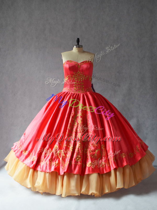 Colorful Coral Red Sleeveless Satin and Organza Lace Up Quince Ball Gowns for Sweet 16 and Quinceanera