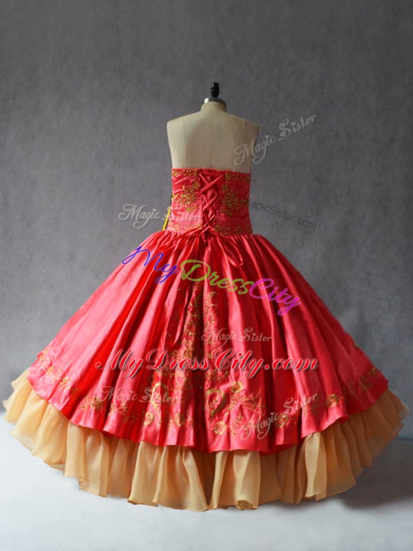 Colorful Coral Red Sleeveless Satin and Organza Lace Up Quince Ball Gowns for Sweet 16 and Quinceanera