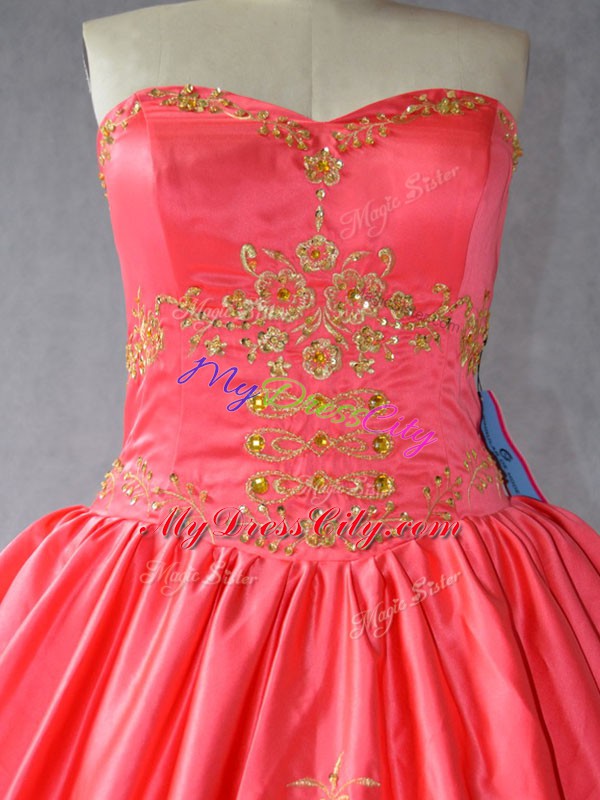 Colorful Coral Red Sleeveless Satin and Organza Lace Up Quince Ball Gowns for Sweet 16 and Quinceanera