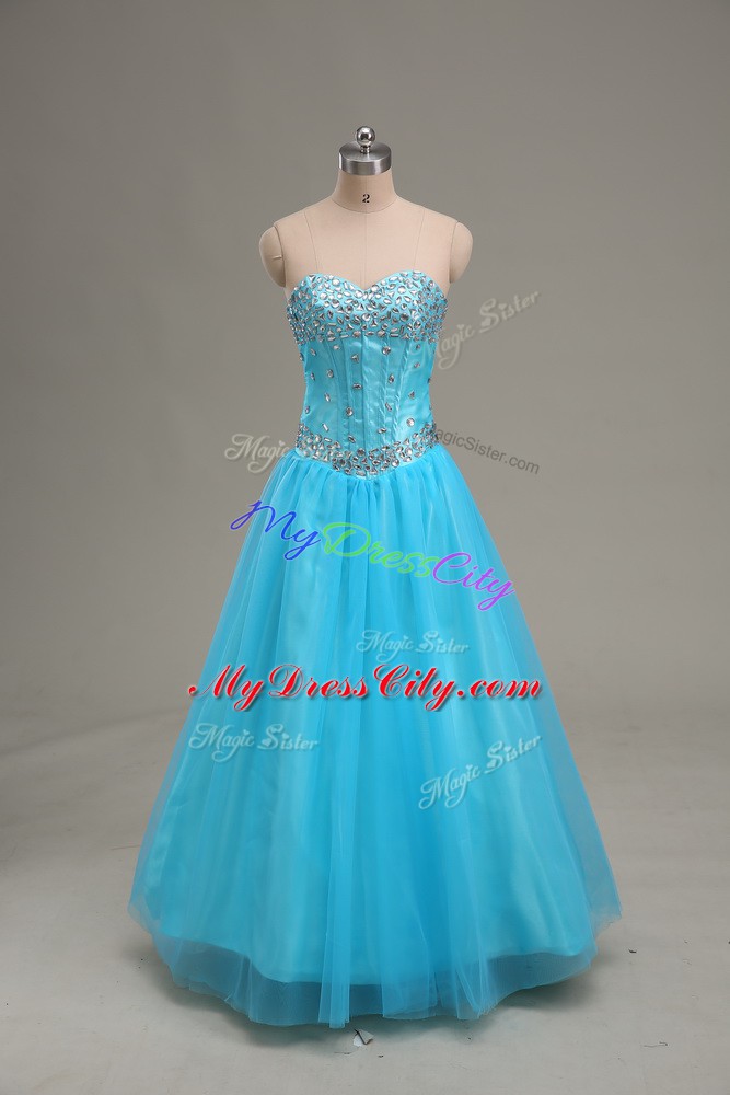 Sweetheart Sleeveless Lace Up Prom Evening Gown Aqua Blue Tulle