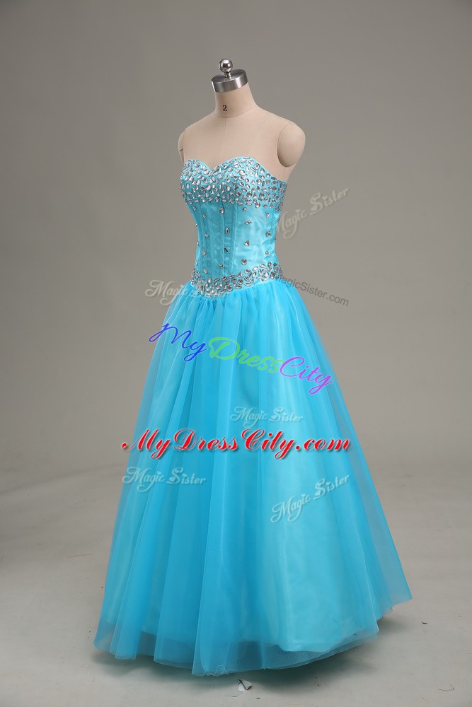 Sweetheart Sleeveless Lace Up Prom Evening Gown Aqua Blue Tulle