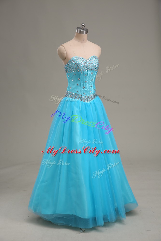 Sweetheart Sleeveless Lace Up Prom Evening Gown Aqua Blue Tulle