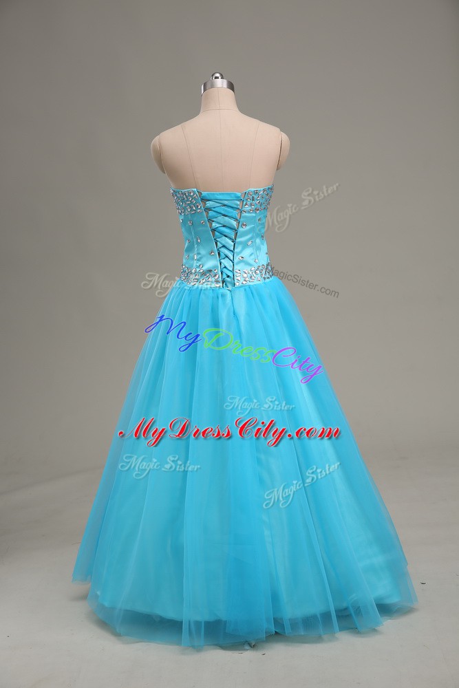 Sweetheart Sleeveless Lace Up Prom Evening Gown Aqua Blue Tulle