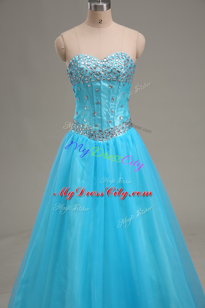 Sweetheart Sleeveless Lace Up Prom Evening Gown Aqua Blue Tulle