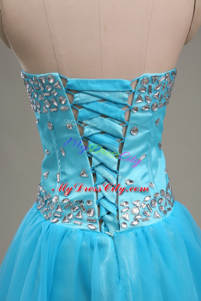 Sweetheart Sleeveless Lace Up Prom Evening Gown Aqua Blue Tulle