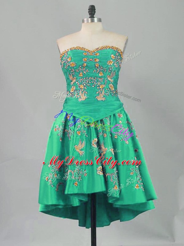 Turquoise Sleeveless Embroidery Mini Length Prom Gown