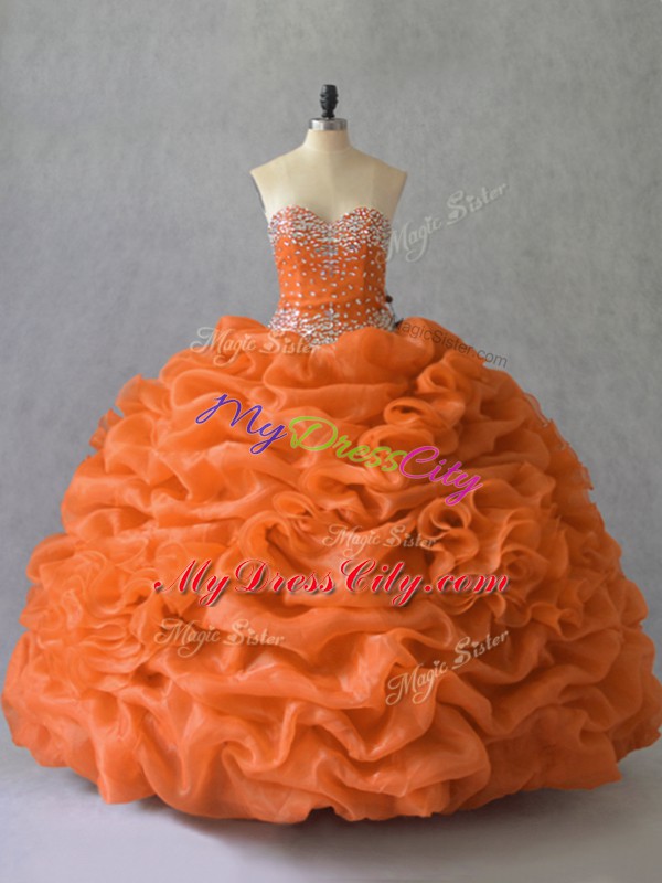 Glamorous Floor Length Orange Quinceanera Dress Sweetheart Sleeveless Lace Up