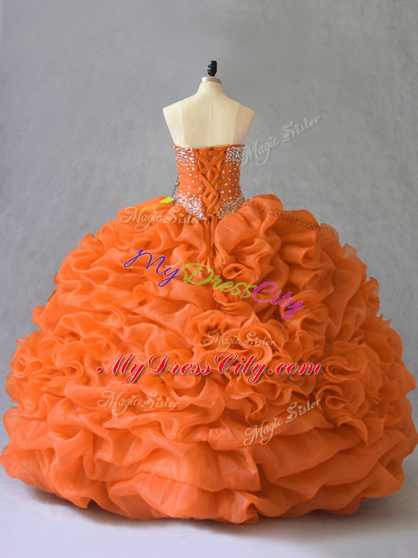 Glamorous Floor Length Orange Quinceanera Dress Sweetheart Sleeveless Lace Up