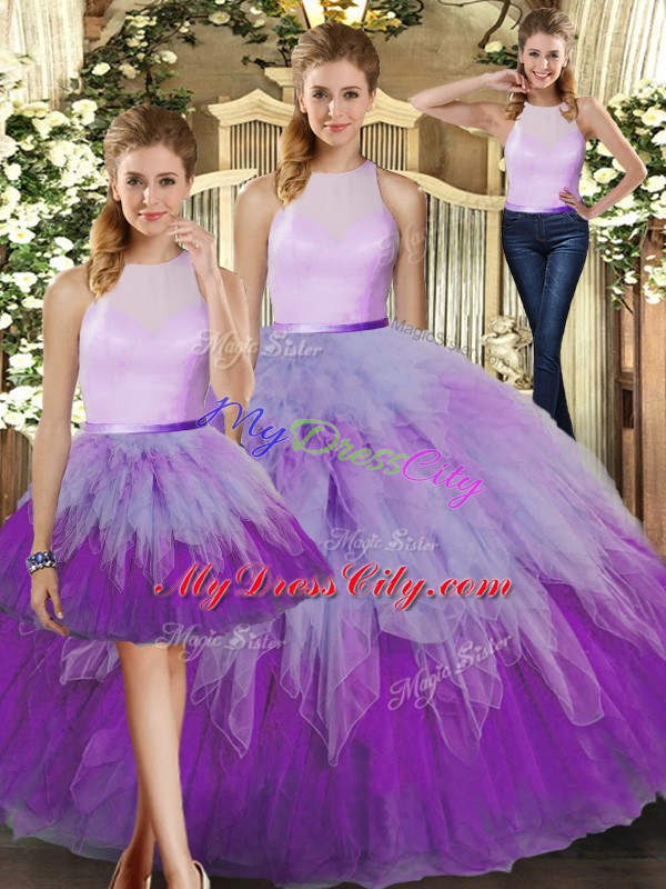 Organza Sleeveless Floor Length Quinceanera Gowns and Ruffles