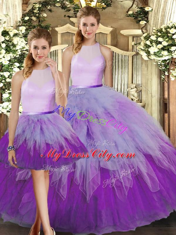 Organza Sleeveless Floor Length Quinceanera Gowns and Ruffles