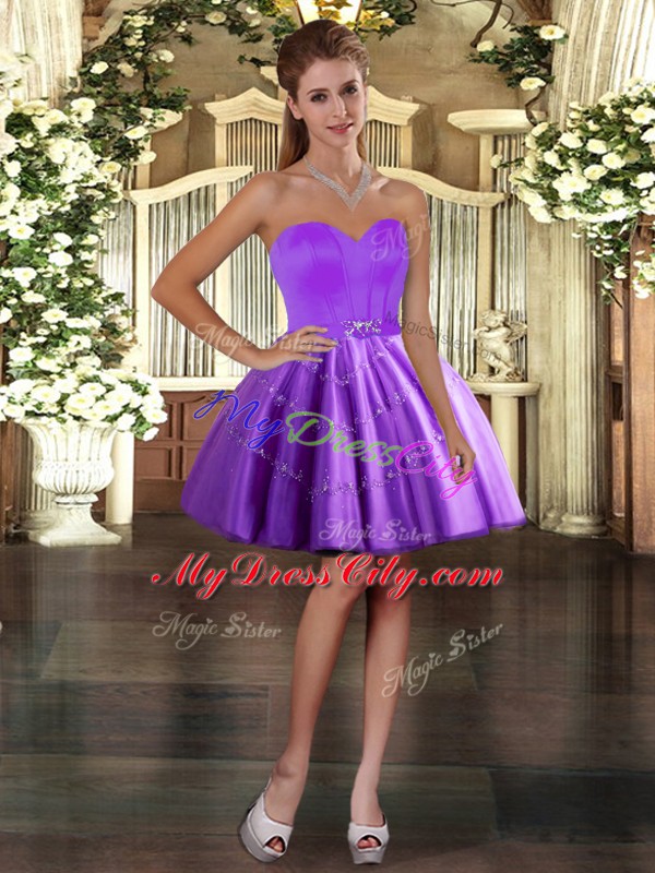 Superior Sweetheart Sleeveless Sweet 16 Dress Floor Length Beading Purple Tulle