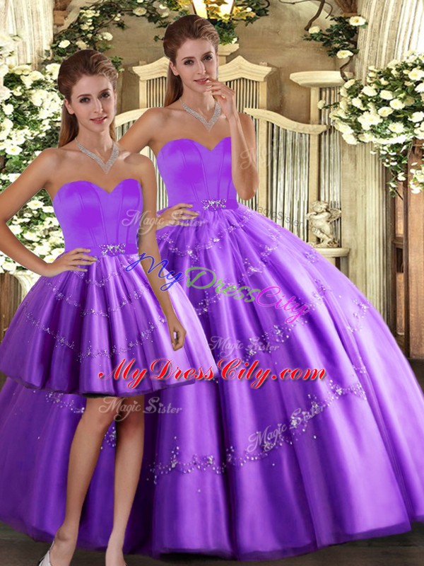 Superior Sweetheart Sleeveless Sweet 16 Dress Floor Length Beading Purple Tulle