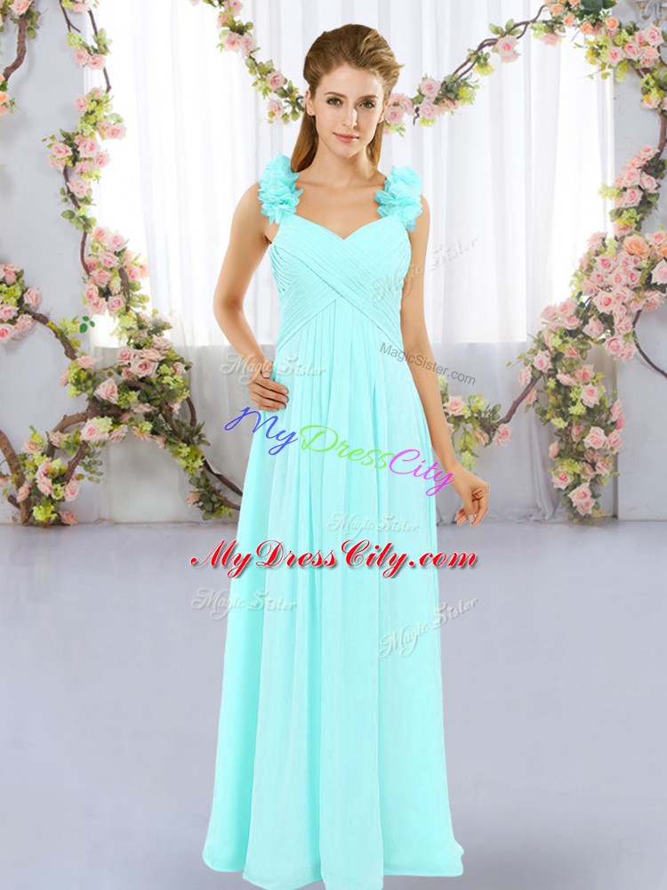 Fashion Aqua Blue Sleeveless Floor Length Hand Made Flower Lace Up Wedding Party Dress