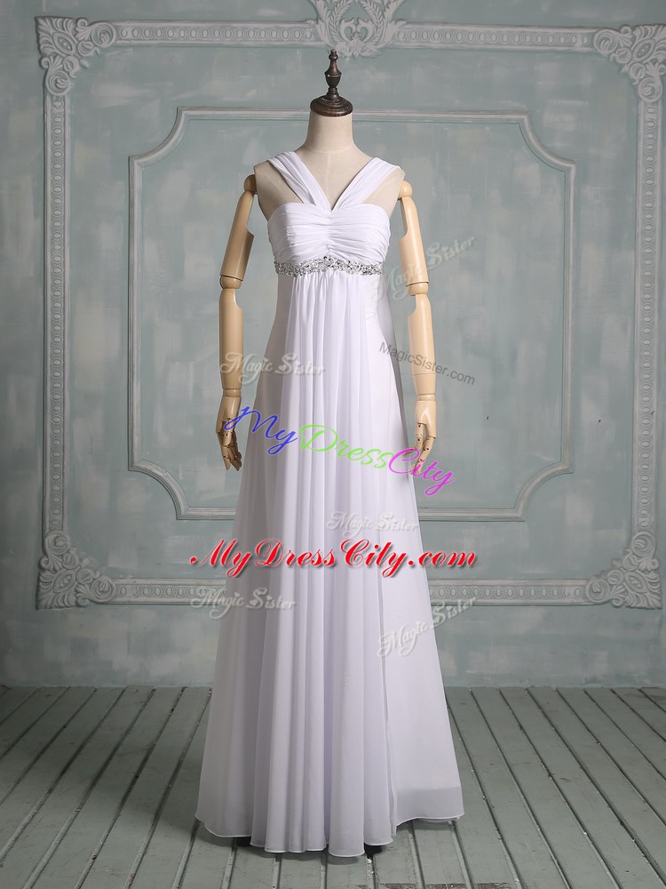 Amazing White Straps Zipper Beading Wedding Gowns Sleeveless