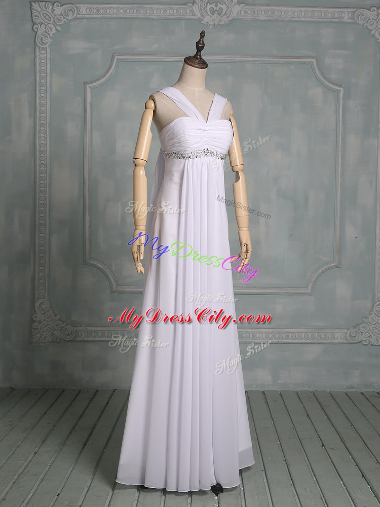 Amazing White Straps Zipper Beading Wedding Gowns Sleeveless