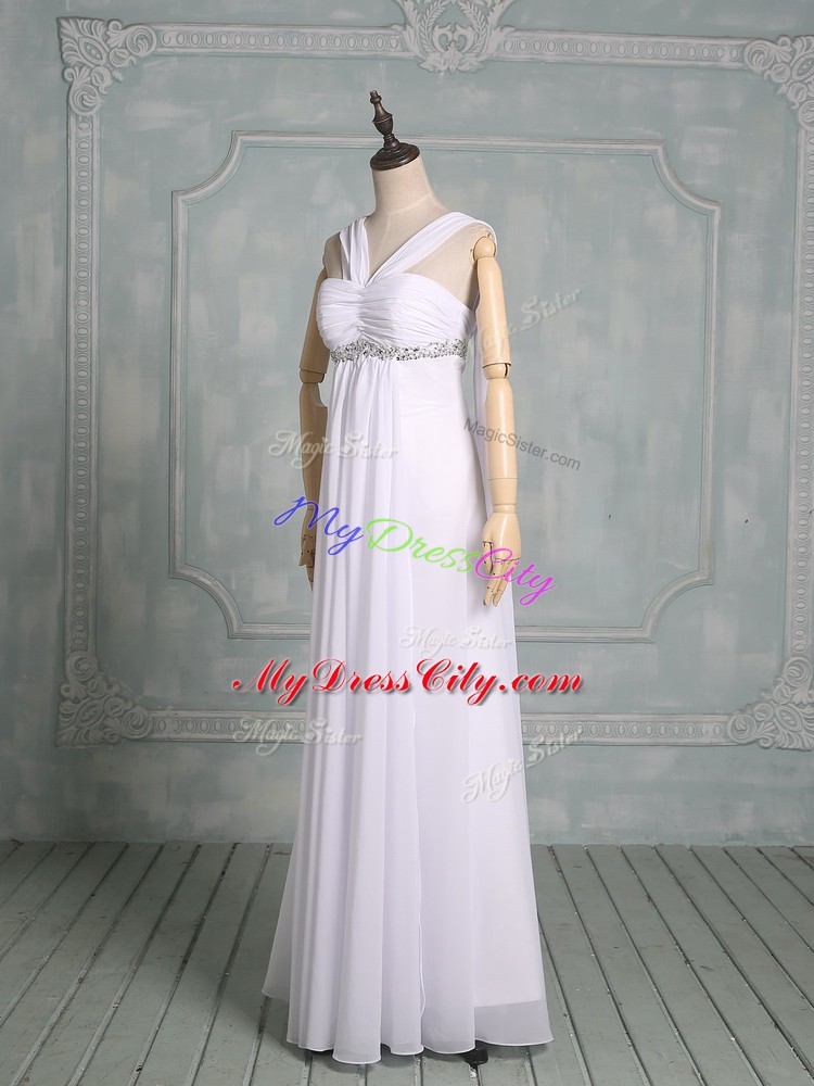 Amazing White Straps Zipper Beading Wedding Gowns Sleeveless