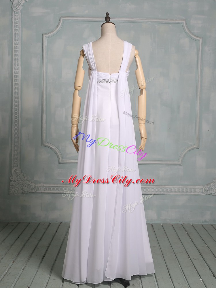 Amazing White Straps Zipper Beading Wedding Gowns Sleeveless