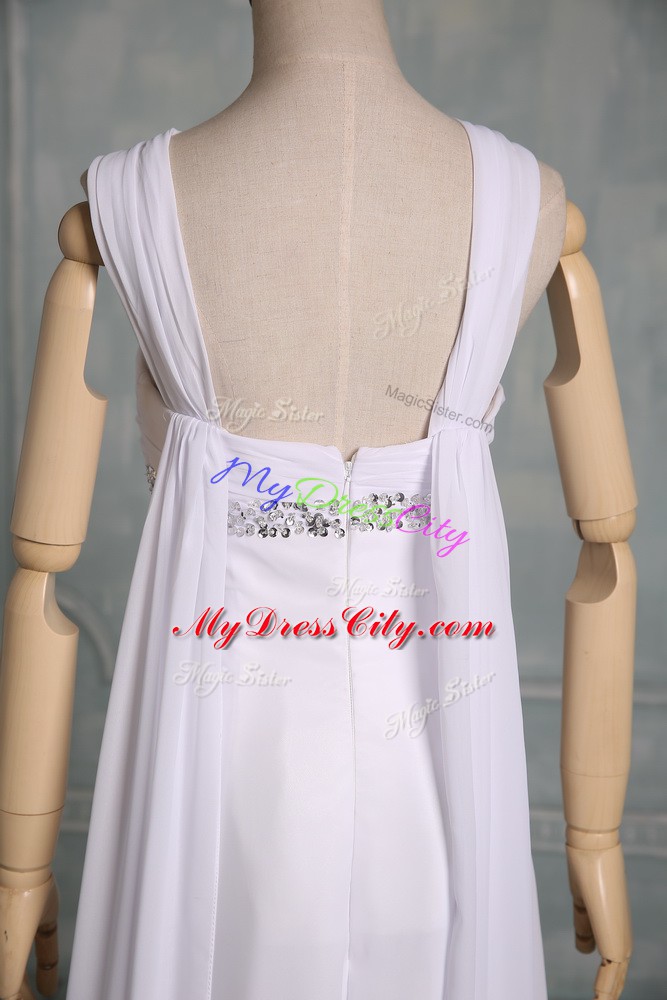 Amazing White Straps Zipper Beading Wedding Gowns Sleeveless