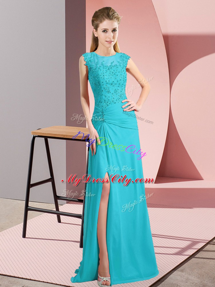 Chiffon Sleeveless Floor Length Homecoming Dress and Beading