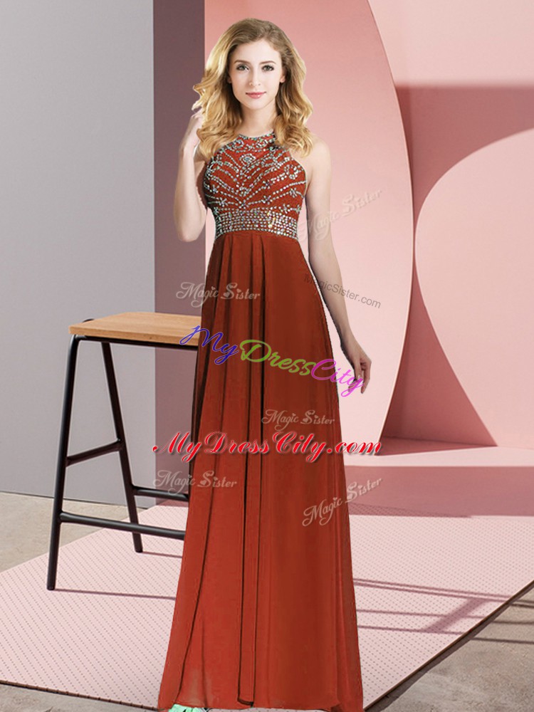 Trendy Chiffon Sleeveless Floor Length and Beading